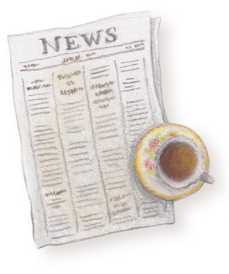 newspaper with the headline 'News' and a teacup with tea